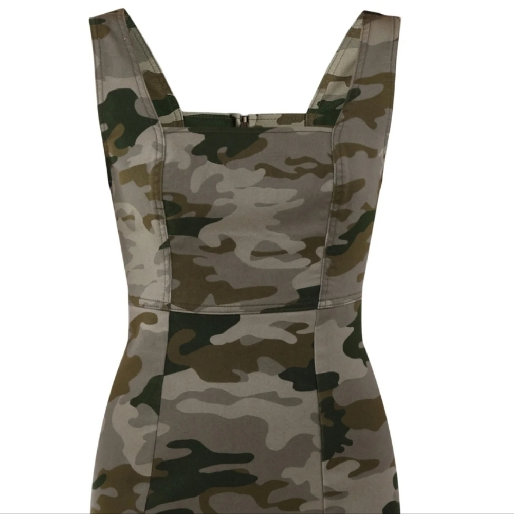 No Boundaries Denim Square Neck Pinafore Zip Close Camouflage Dress Sz S (NWT) - Picture 3 of 9